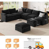 HOMYHOMEY Modular Sectional Sofa Couch for Living Room Velvet Couches Oversized U Shaped Convertible Sleeper Sofa Chaise Detachable Armrest Cushion Washable Cover Cup Holder (Black, 8 Seats) HOMYHOMEY