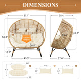 FINCATI Indoor Outdoor Double Egg Chair, 2 Person Oversized Wicker Rattan Stationary Lounge Chair with Legs, 680 lbs Loveseat Boho Egg Basket Chairs for Patio Garden Backyard Living Room Beige FINCATI