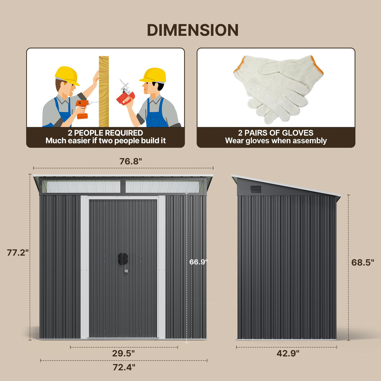 Gizoon 6'x4' Outdoor Storage Shed Metal Garden Shed with Sliding Lockable Doors, Versatile Tool Bike Shed with Transparent Panel Windows, Outdoor Storage Clearance for Backyard, Patio, Dark Gray Gizoon