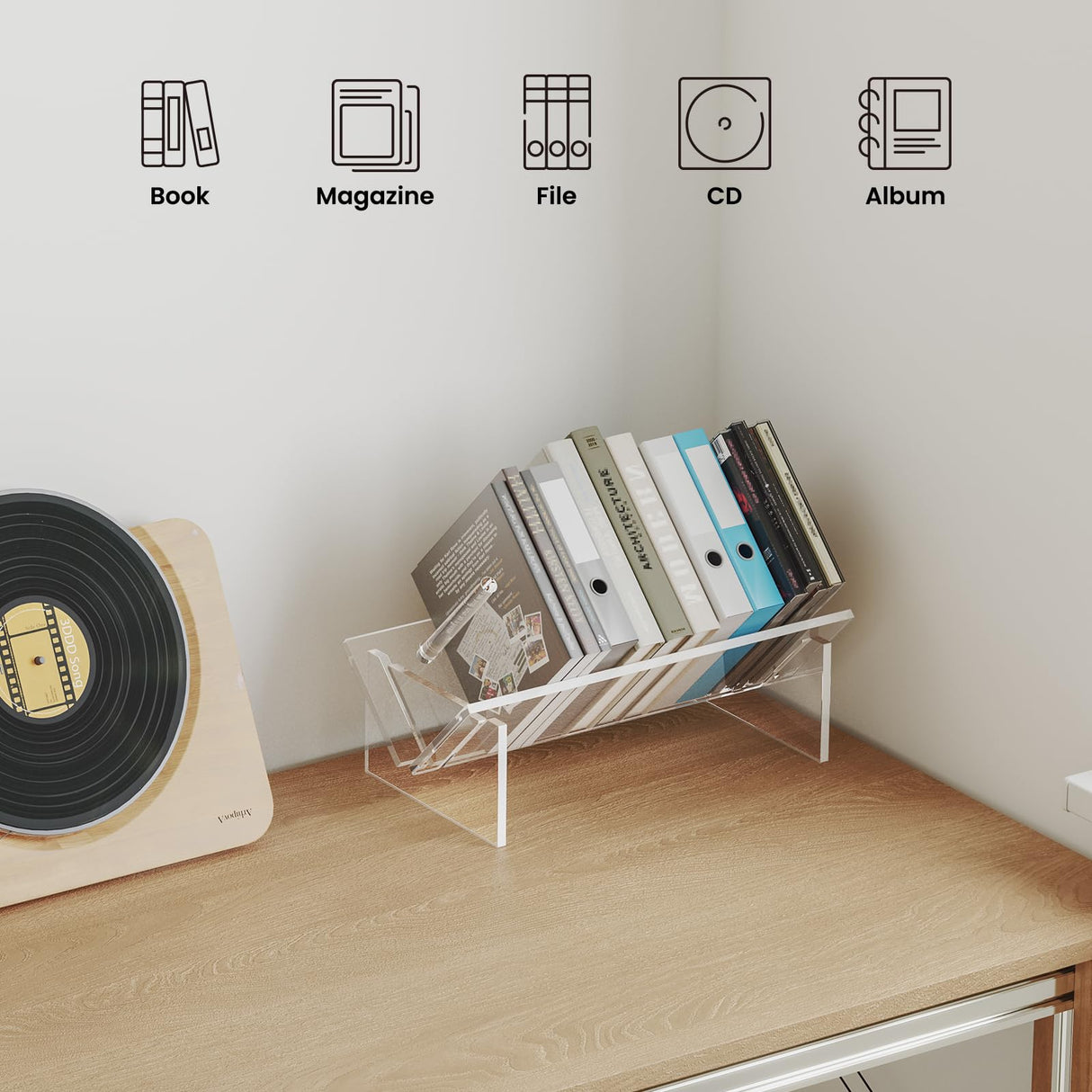 Sumerflos Acrylic Desktop Bookcase, Book Storage Organizer Bookshelves, Clear Mordern Tabletop Storage Rack for Office Home Shelf Display for Cd/Magazine/Book - Clear Sumerflos