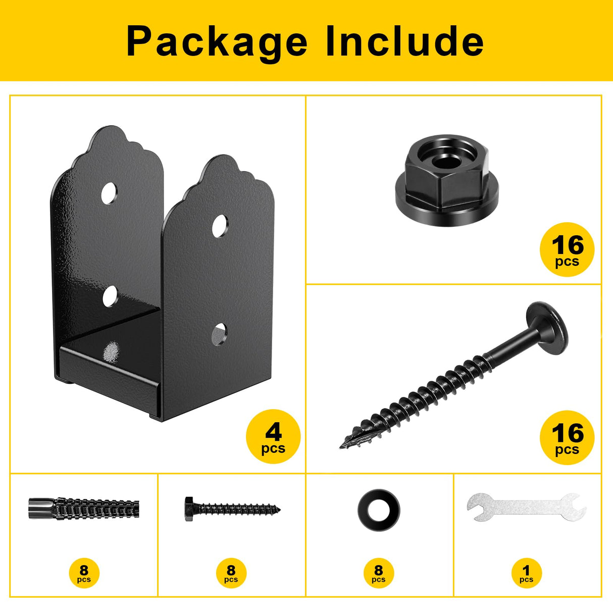 FMhotu 4x4 Post Base, 4Pcs Stainless Steel Post Anchor Bracket (Internal 3.5 x 3.5), Adjustable Post Base for Pavilion Deck Porch Handrail Railing Support Decorative Anchor Plate FMhotu