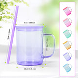 AGH 6 Pack Sublimation Glass Blanks with Colorful Lid and Straw, 16oz Gradient Colorful Glass Sublimation Beer Can with Handle, Sublimation Glass Cups, Sublimation Glass Tumblers AGH