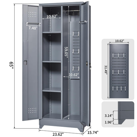 IRONFFICE Storage Cabinet with Lock,Metal Cabinets with Doors and Shelves,Functional Garage Storage Cabinet for Garage Home Office,Gray IRONFFICE