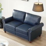 KEIKI 59.45" Chesterfield Sofa, Retro Style Upholstered Faux Leather PU Couch with Storage Space, Rolled Arm, Nailhead for Living Room Bedroom Office Apartment, Navy Blue KEIKI
