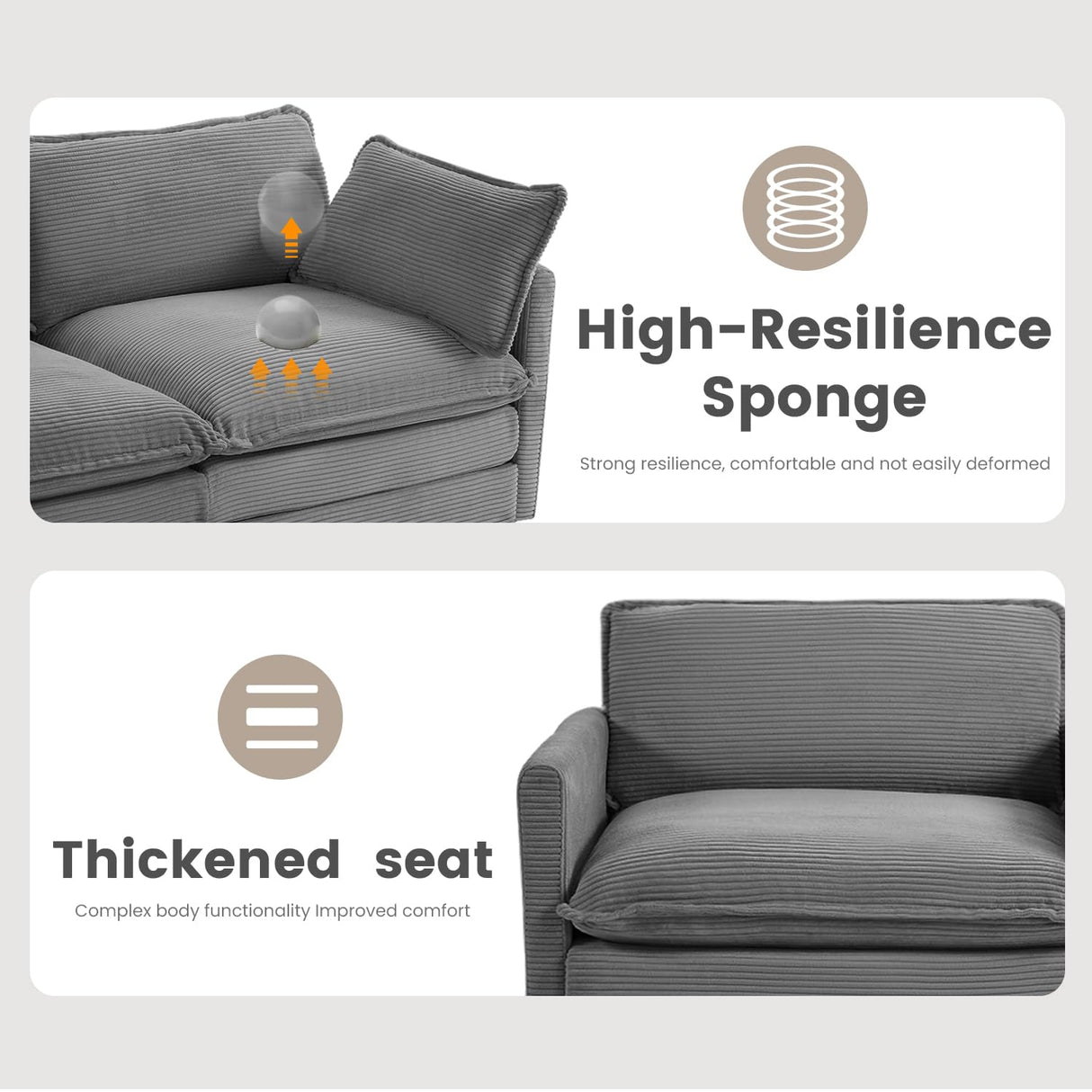 ROWHY Oversized Modular Sectional Sofa with Movable Ottoman, 112 Inch 4 Seat Modern Corduroy Sofa Set, Convertible L Shaped Couch for Living Room and Office, Dark Grey ROWHY