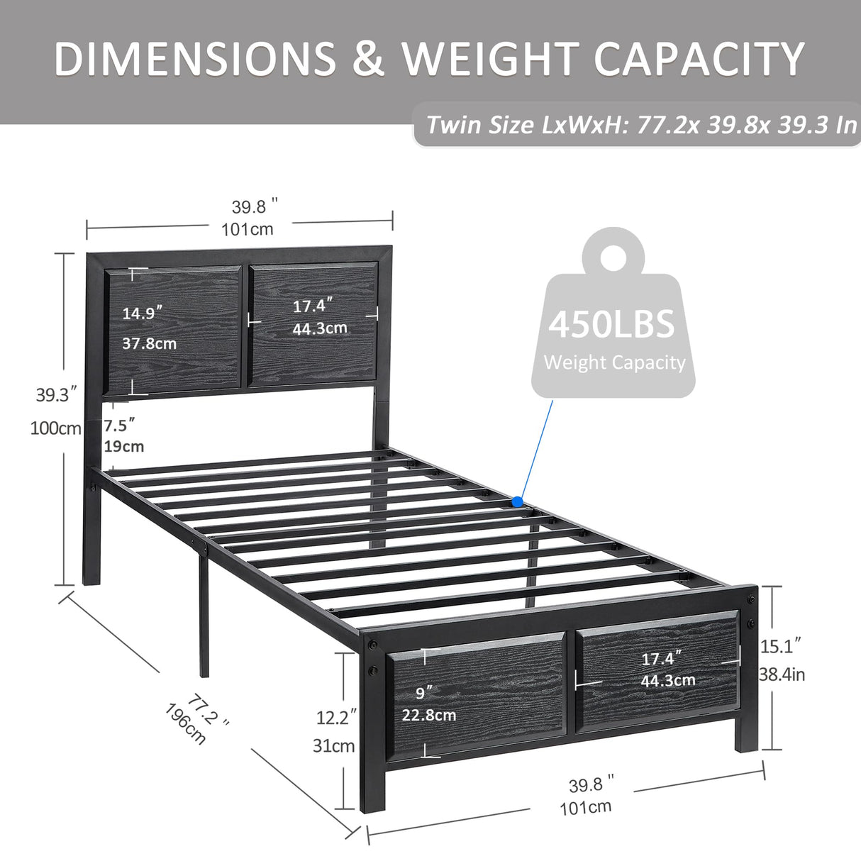 VECELO Twin Bed Frame with Wood Headboard and Footboard, 14 Inch Platform Mattress Foundation, No Box Spring Needed, Heavy Duty Slats Support, Easy Assembly VECELO