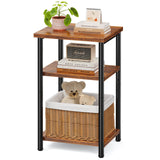 Sweetcrispy 3-Tier End Table Side Tables with Adjustable Feet,Small Nightstand Space-Saving for Bedroom Living Room Office, Rustic Brown Sweetcrispy