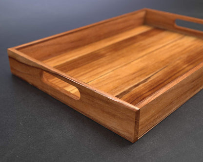 Serving Tray, Teak, Custom Serving Tray, Tray with Handles, Engraved, Tray, Breakfast in Bed, Breakfast Tray, Wood Tray, Coffee Table Tray, - WoodArtSupply