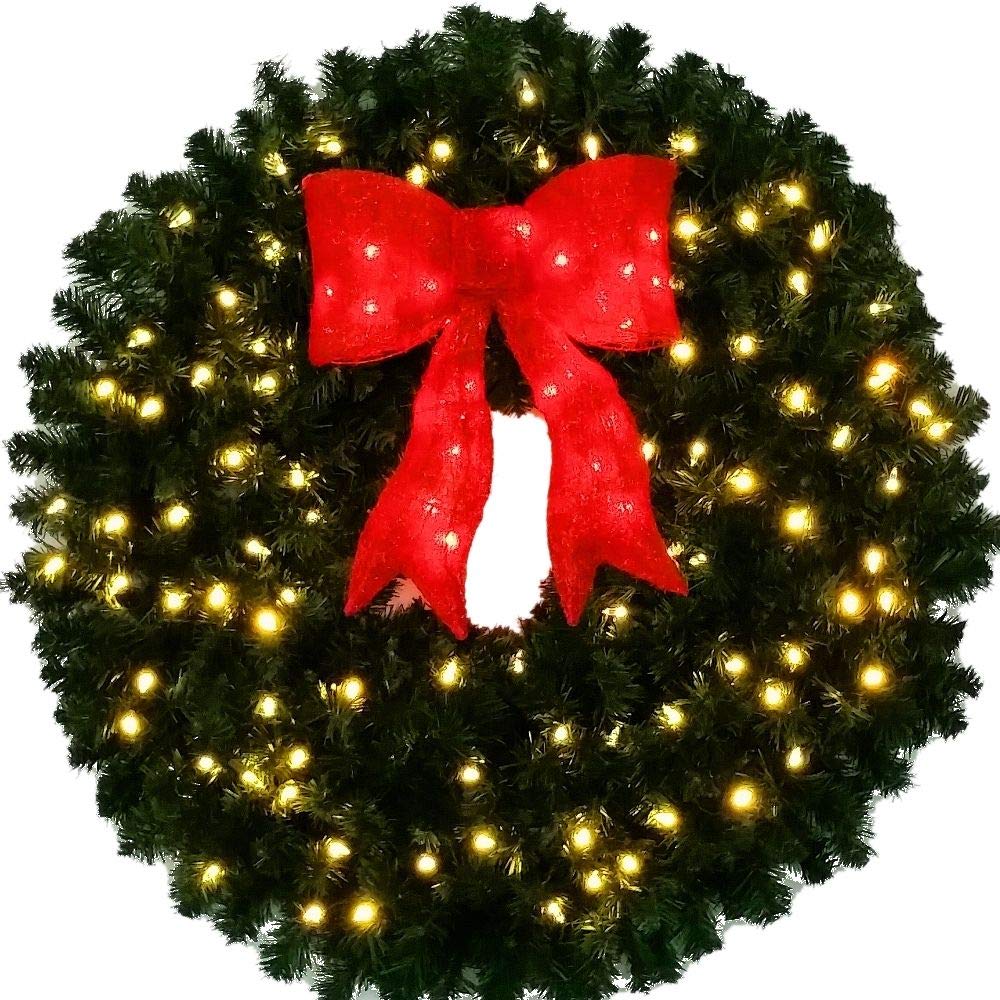 3 Foot (36 inch) LED Christmas Wreath with Prelit Red Bow - 150 LED Lights - Commercial Grade - Indoor Outdoor - ACWreaths