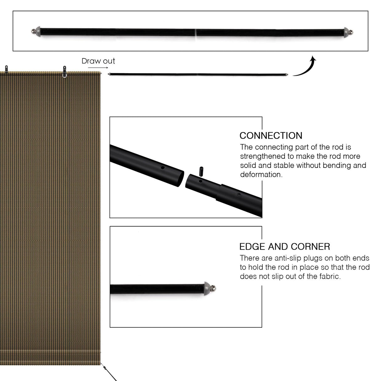 Patio Paradise Shades Roll Up Outdoor 8'Wx6'H Roller Shade Exterior Patio Blinds for Outside Porch Deck Balcony Pergola Carport, Brown Patio