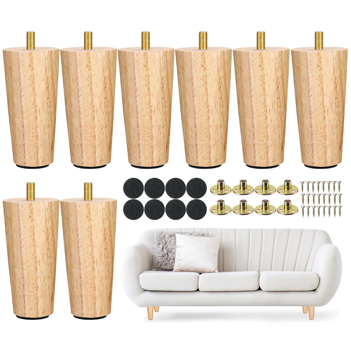 Maitys 4 Inch Round Solid Furniture Legs Furniture Wooden Replacement Chair Feet Dresser Sofa Couch Legs Table Cabinet Footstool DIY Projects for Home(Wood,8 Pcs) Maitys