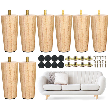 Maitys 4 Inch Round Solid Furniture Legs Furniture Wooden Replacement Chair Feet Dresser Sofa Couch Legs Table Cabinet Footstool DIY Projects for Home(Wood,8 Pcs) Maitys