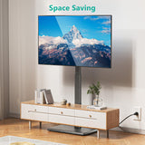 WALI Floor TV Stand with Power Outlet, Tall TV Stand Mount for 32-75 inch TV up to 110 lbs, Swivel and Height Adjustable TV Stands with Wood Base for Bedroom, Office(TVDVD-7P), Black WALI