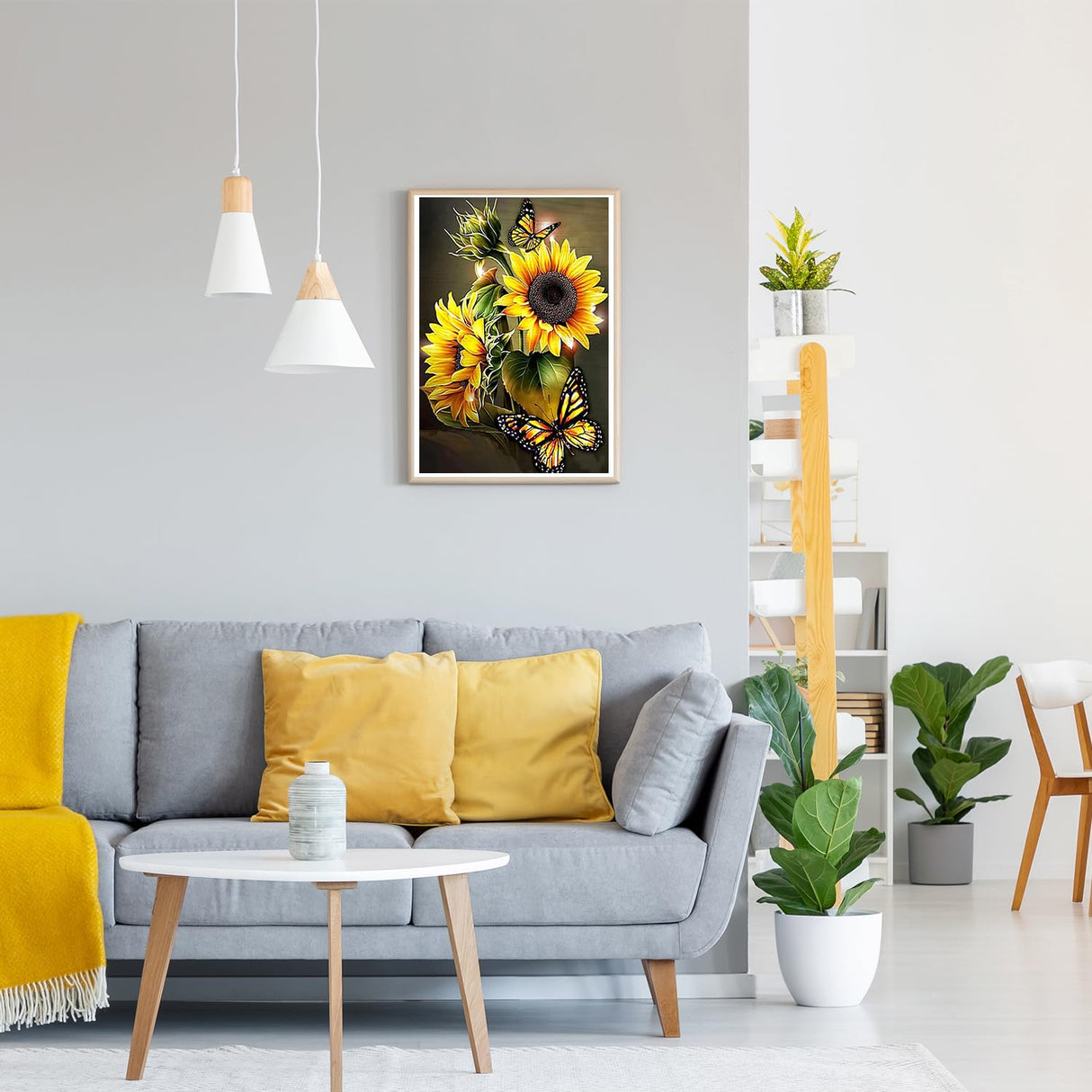 GDYEEH DIY 5D Sunflowers Diamond Art Kits, Butterfly Round Full Drill Sparkling Diamond Painting Picture, Flowers Diamond Painting Art Kits Craft for Adults Beginners, Home Wall Decor 12x16inch GDYEEH