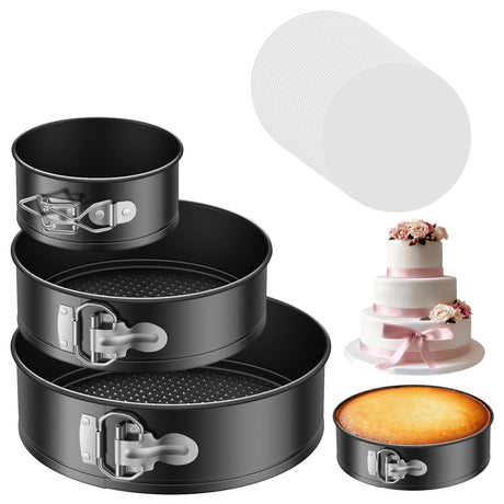 Kootek Cake Pan Set of 3, Nonstick Springform Pans with Removable Bottom, 4, 7, 9 Inch Round Cheesecake Baking Pans with 50 Pcs Parchment Paper Liners Kootek