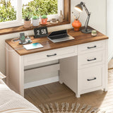 Vabches Farmhouse 47" Executive Desk with 4 Drawers, Computer Desk with File Drawer and Charging Station, Workstation for Home Office, Study.（Unique White） Vabches