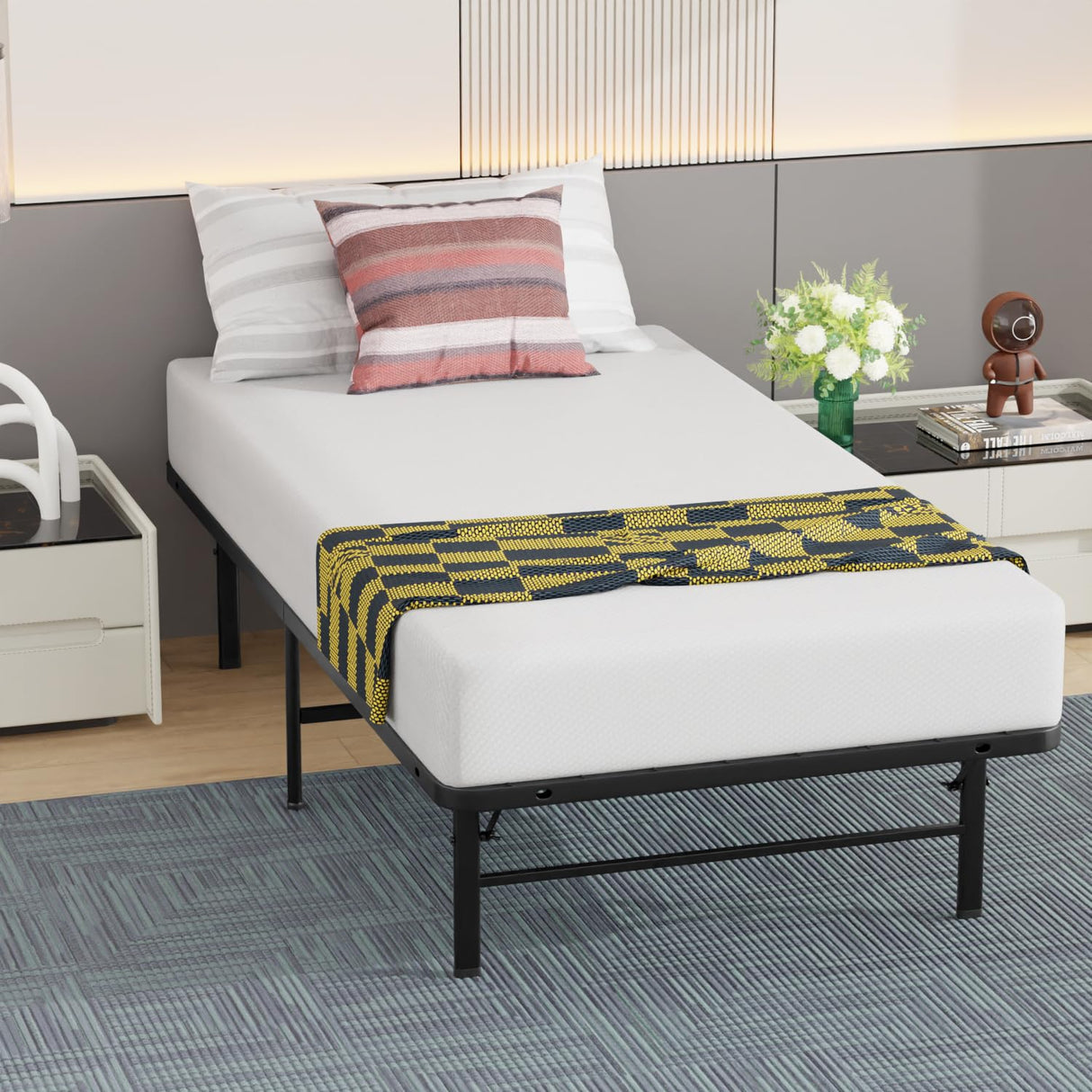 Twin Bed Frame Metal Platform Bed Frame Twin Size 14 Inch Mattress Foundation Box Spring Replacement Heavy Duty Steel Slat Easy Assembly Noise-Free,Black BestMassage