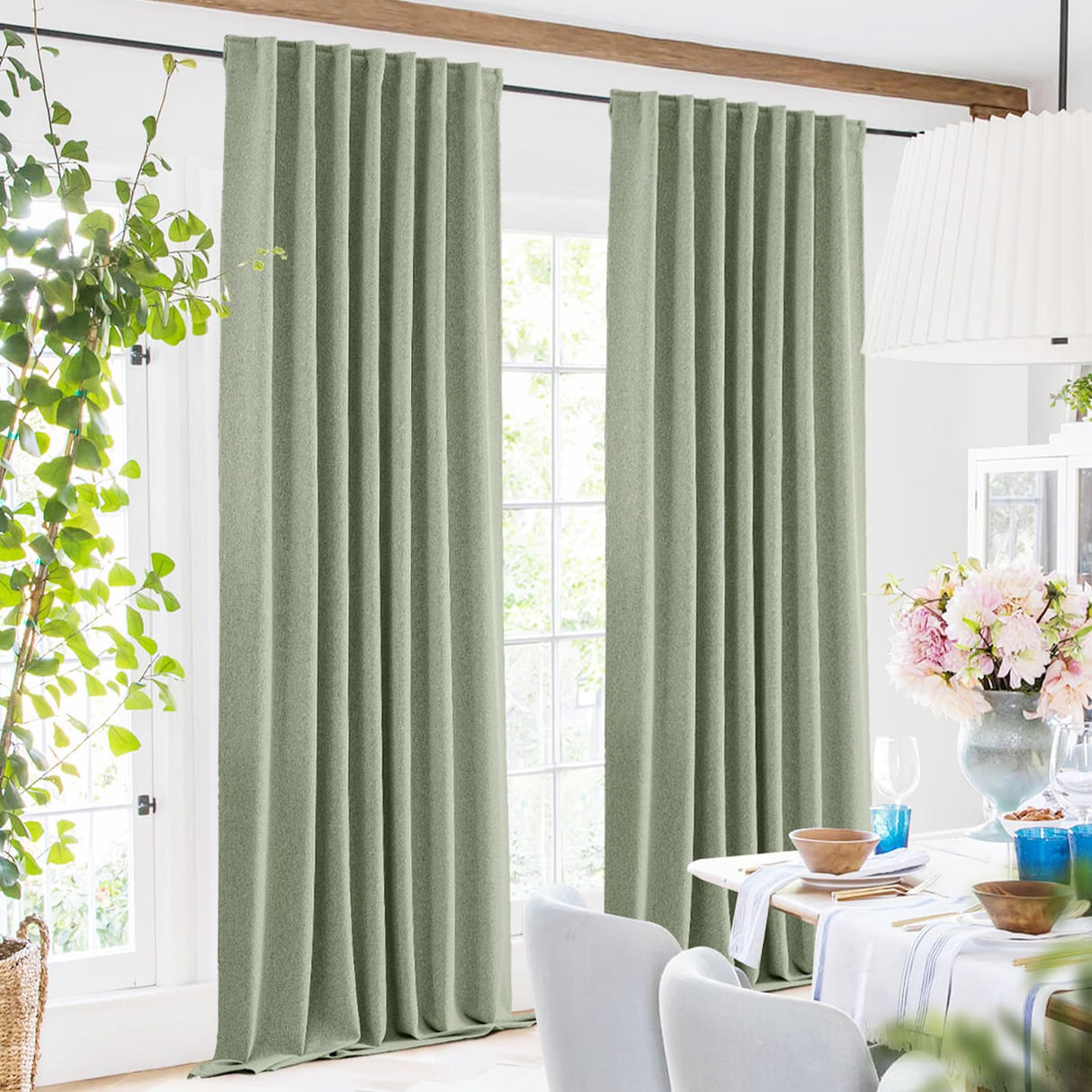 SimpleHome Sage Green Linen 100% Blackout Curtains for Living Room,84 Inch Length Farmhouse Back Tab Textured Curtains for Bedroom,2 Panels,52" W x 84" L SimpleHome