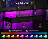 AODK 48-Inch Computer Desk with Power Outlets and LED Lights, Gaming Desk with 4 Fabric Drawers, Reversible Office Desk with Monitor Stand, Writing/Study Table for Home, Black AODK