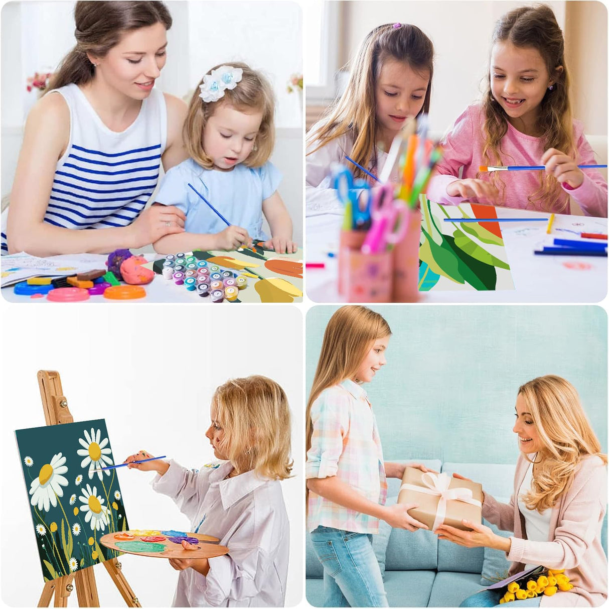 mrpwnle 4 Pack Flowers Paint by Numbers Kit for Adults Beginner Framed-Small Easy Adult Paint by Numbers Kits On Canvas Adults' Paint-by-Number Kits for Home Wall Decor Gift 8X8 Inch mrpwnle