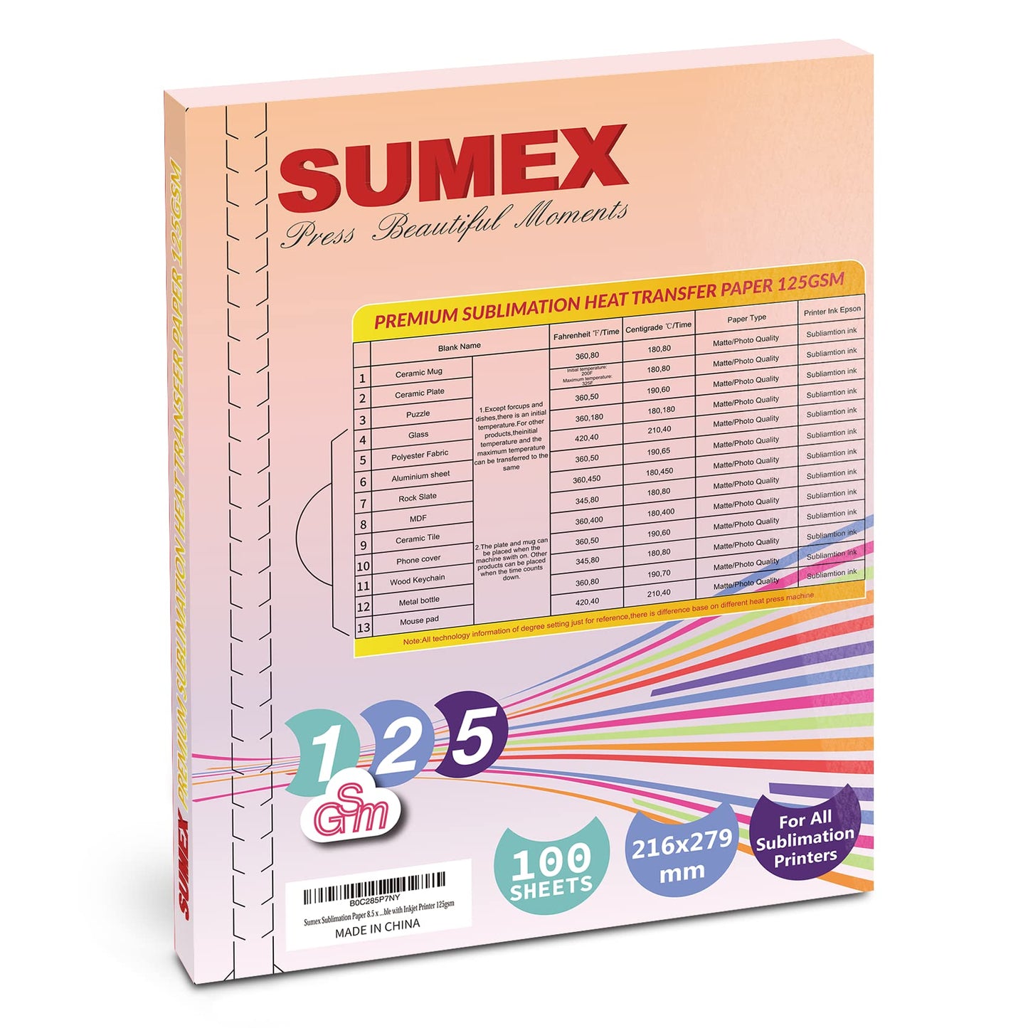 Sumex Sublimation Paper 8.5 x 11 inches Letter Size 125gsm 100 Sheets Sublimation Heat Transfer Paper Compatible with All Inkjet Printers