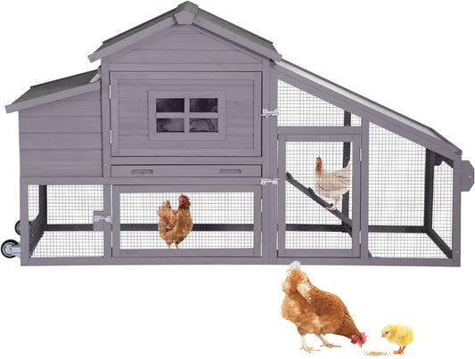 Chicken Coop for 4 Chickens, Mobile Chicken House with with Wheels, Outdoor Hen House Poultry Cage with Nesting Box, Leakproof Pull Out Tray and UV-Resistant Roof (67.3" L x 29" W x 39.4" H) - WoodArtSupply