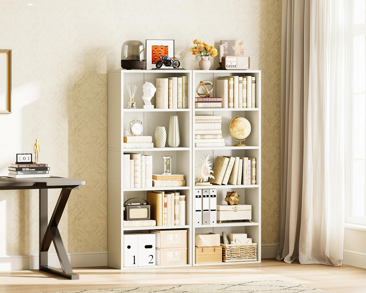 Casaottima 5-Tier Open Bookshelf and Bookcase, Floor Standing Display Storage Shelves for Living Room, Tall Book Shelf for Bedroom, Home Office, Dining Room, White Casaottima