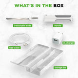 NutriChef Cordless Electric Knife | Easy to Use Constant ON/OFF Safety Function Button | Carve Turkey, Meats, Poultry, Bread, Cheese & More | Lightweight with Contoured Grip Handle | White & Grey NutriChef