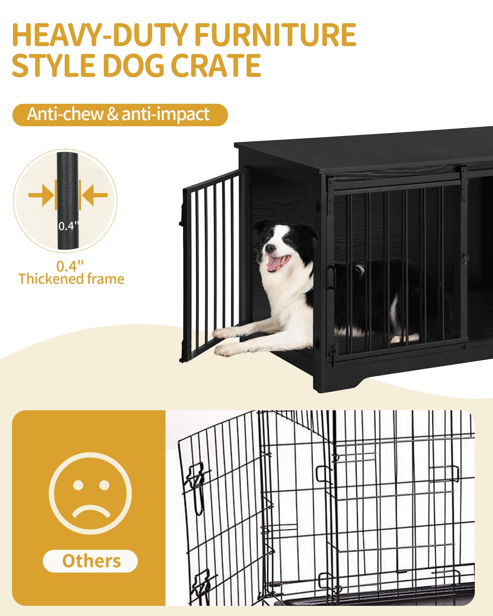 Hzuaneri Dog Crate Furniture, 39.4" Double Door Dog Crate with Barn Door, Dog Kennel Indoor, End Side Table Wooden Dog Crate for Small Medium Large Dog, Anti-Chew Anti-Escape, Black - WoodArtSupply