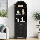Giluta 71" Tall Arched Bookshelf Two Doors 5-Tier Storage Display Cabinet with Open Display Shelf & Drawer, Black Kitchen Pantry Cabinet for Living Room, Dining Room Giluta
