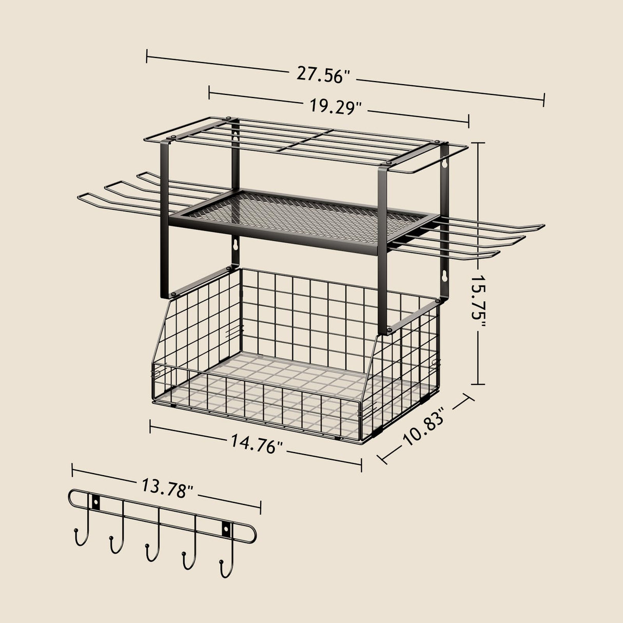 Homsorout Garage Shelves Wall Mounted - with Wire baskets, Heavy Duty Garage Wall Shelving with Hooks, Wire Shelf Baskets Tool Organizer for Home Garden Garage Organization and Storage Homsorout