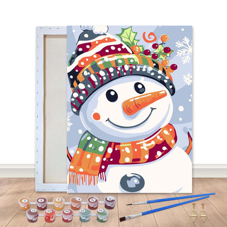 Bimkole Framed Paint by Numbers Kit for Adults Snowman, DIY Oil Painting Kit on Canvas with Paintbrushes and Acrylic Pigment, for Paint by Numbers for Beginner, for Home Wall Decor 8x12inch/20x30 cm Bimkole