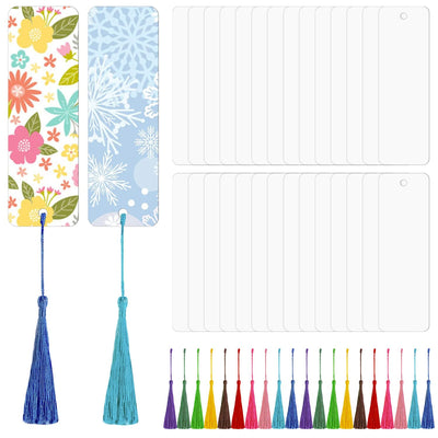 ASUNFO 50 Pcs Sublimation Bookmark Double Sided Blank Bulk Heat Transfer DIY Bookmarks with Tassels for Crafts