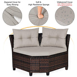 HAPPYGRILL 4 Pieces Curved Outdoor Sofa Set Rattan Wicker Patio Furniture Set with Coffee Table & Cushions Modern Conversation Set Curved Sofa Set for Garden Poolside Balcony HAPPYGRILL