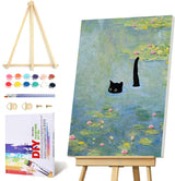 Black Cat Pond Paint by Numbers Kit for Adults with Framed - Paint by Number with Wooden Easel DIY Nice Box Acrylic Oil Painting,for Wall Decor 8x12inch VIGEGU