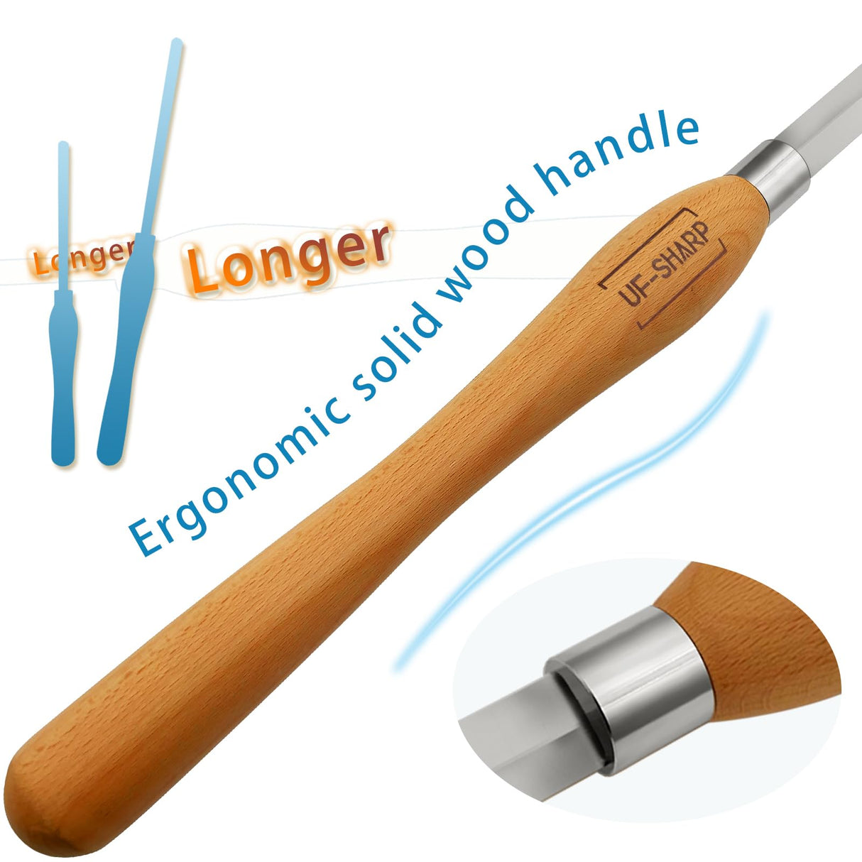 UF-SHARP Diamond Parting Tool for Wood Lathe 3/16 inch Thick, M2 Cryo HSS Wood Turning Tools with Beech Wood Handle UF-SHARP