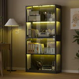 Grepatio Glass Display Cabinet, 4-Tier Display Cases for Collectibles, Curio Cabinet with 12 Color Lights, Display Shelf Bookcase Kids Toy Cabinets for Collectible, Living Room, Playroom (Black) Grepatio
