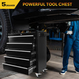 30 inch Rolling Tool Box with Drawers and Lock,Black Tool Chest On Wheels,24 Inch Wide Rolling Tool Cart with Toolbox Organization for Mechanics Garage Men BouPower