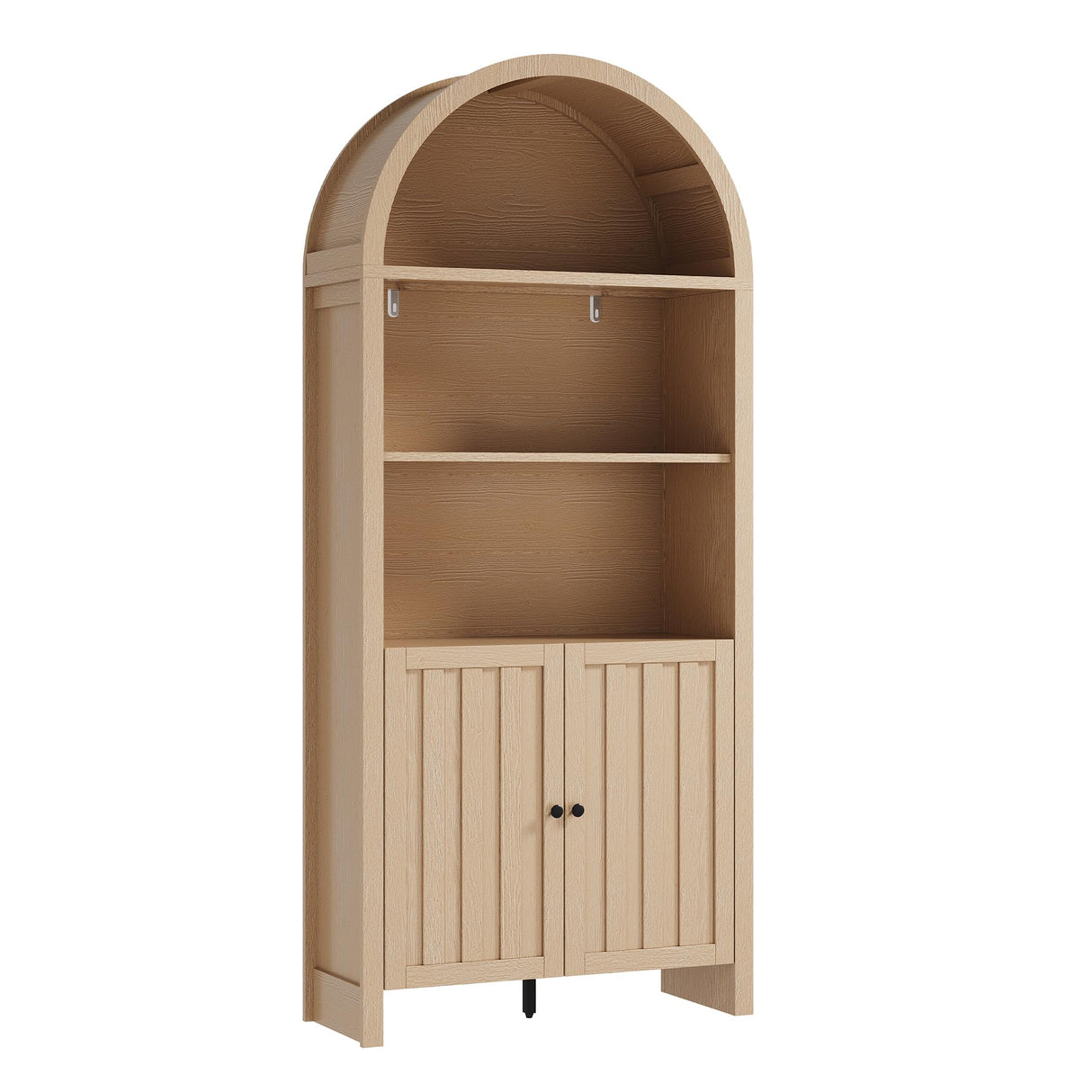 ChooChoo Arched Bookcase with Doors, 3-Tier Farmhouse Bookcase with Adjustable Shelf, Tall Arched Bookshelf for Office, Living Room, Natural ChooChoo