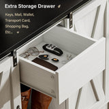 4ever2buy Farmhouse Hall Tree with Bench and Shoe Storage, 5-in-1 Farmhouse Hall Tree with Adjustable Shelf and Barn Doors, Entryway Bench with Coat Rack, White 4ever2buy