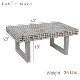 East at Main White Coffee Table – Handmade Accent Table with Coconut Shell Inlay, 40" Rectangular Wood Table for Living Room, Coastal Farmhouse or Boho Decor East at Main