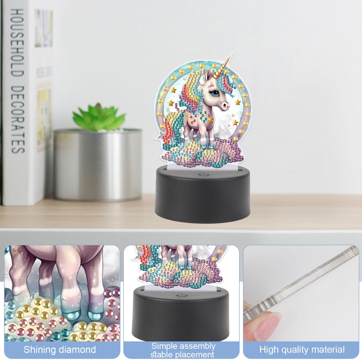 JISHSHAY Diamond Painting Night Light Diamond Art Table Lamps Gem Art LED Lights Gem Painting Desk Lamp Mosaic Kits for Adults DIY Kits for Adults Paint by Numbers,with Special Shaped Crystal,Unicorn JISHSHAY