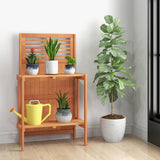 Giantex Folding Potting Bench, 2-Tier Gardening Workstation w/Storage Shelves, Wood Outdoor Potting Table for Garden, Yard, Balcony, Easy Assembly, Natural Giantex