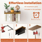 Tohiasen Floating Book Shelves for Wall Mounted Set of 2, Wood Hanging Bookshelf, Book Display Shelf for Wall, Unique Space Saving Book Shelf Wall Book Holder (Brown) Tohiasen