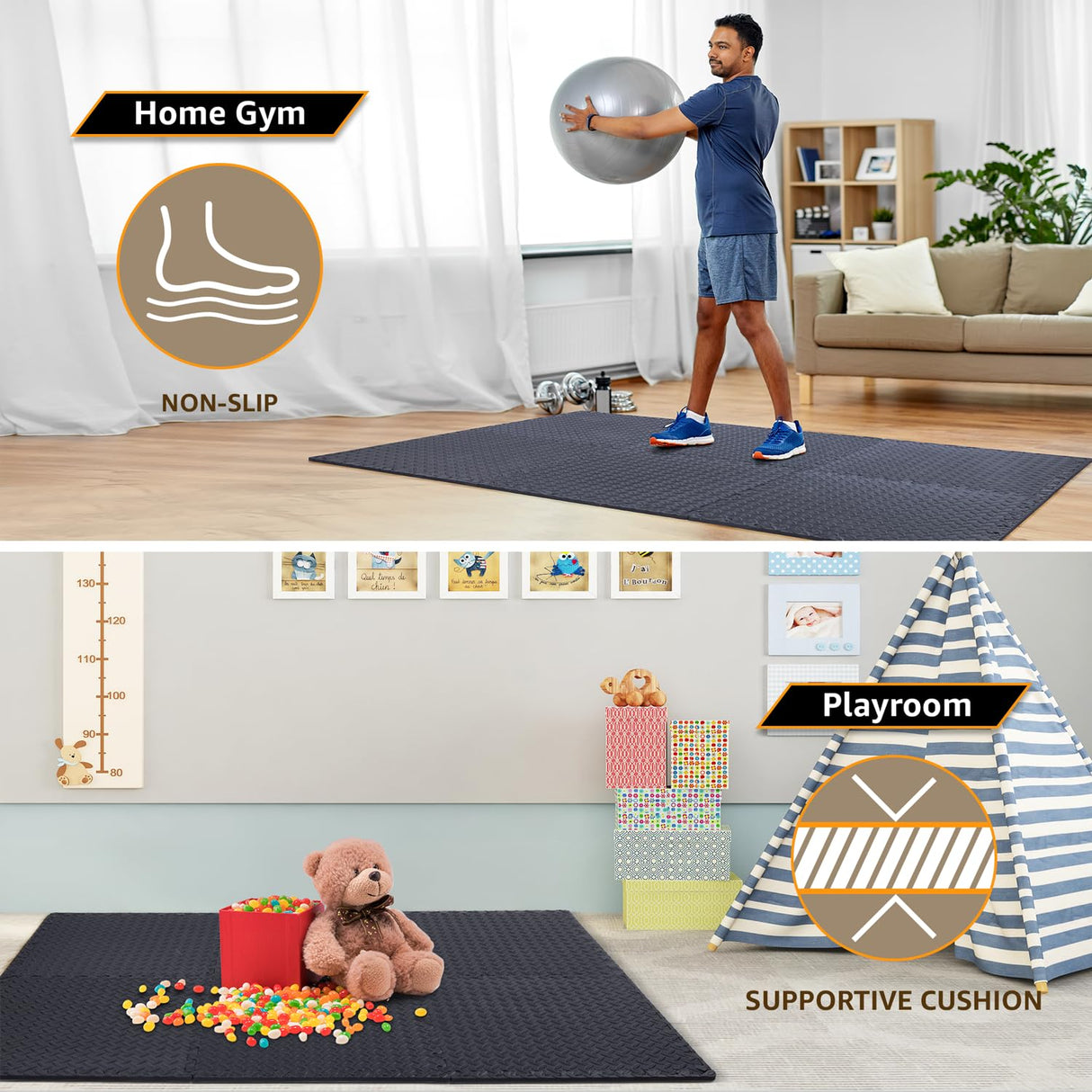 24 Pack, 96 SQFT - 24" x 24" - 1/2" Extra Thick Floor Exercise Mat for Home Gym or Floor Padding - High-Density EVA Interlocking Foam Floor Tiles for Gym Equipment, Play Area | Yoga, Cardio, Weights Our Modern Space