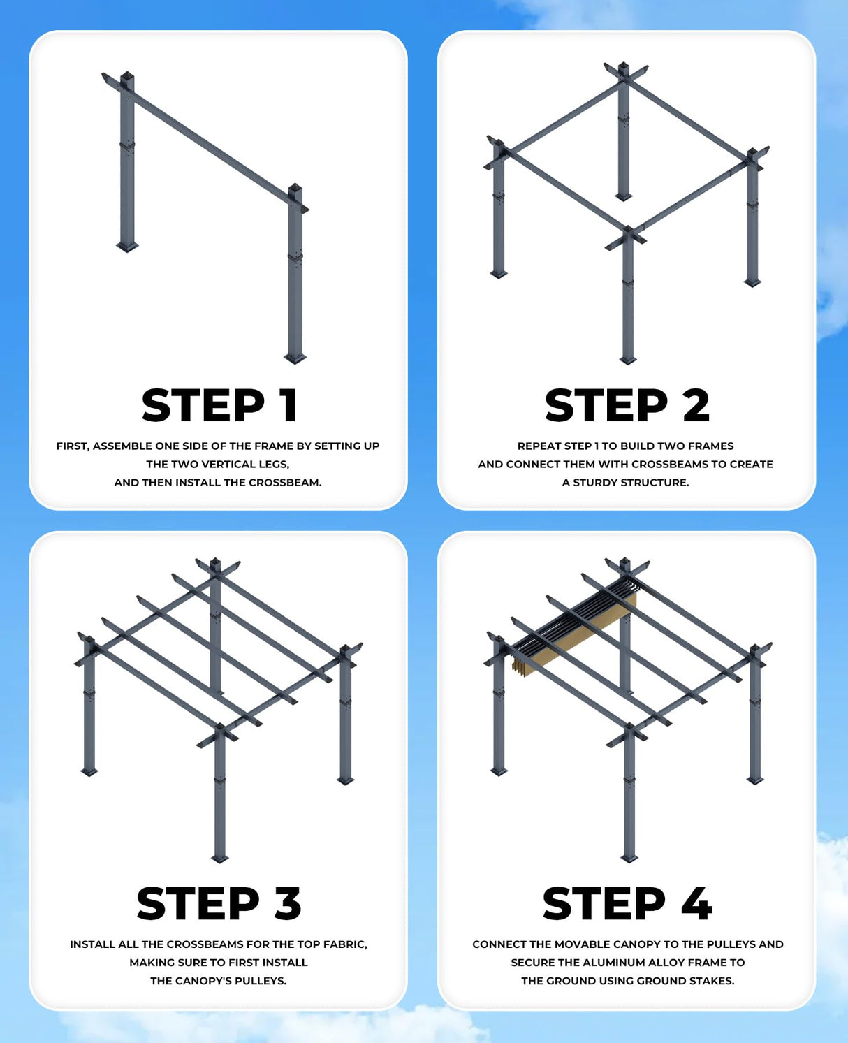 KYBOLT 10x10 Ft Modern Aluminum Pergola, Outdoor Pergola with Adjustable Canopy, Stable 4-Sided Base, Aluminum Gazebos for Backyard, Deck, Lawn - Gray KYBOLT