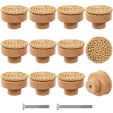 ANPHSIN 12 Pack Boho Rattan Dresser Knobs- Durable Beech Wood Drawer Knobs Handmade Wicker Woven Pulls with 24 Screws for Cabinets, Furniture ANPHSIN