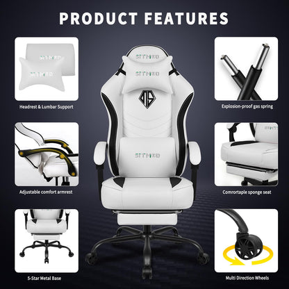 Gaming Chair for Adults, Comfy Gamer Chairs with Footrest and Lumbar Support, Height Adjustable Reclining Heavy Duty Computer Chair for Gaming Room, Living Room and Office