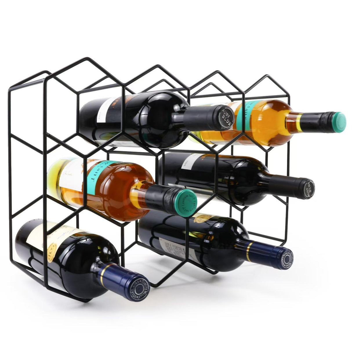 Luoieo 14 Bottles Black Wine Rack Countertop,Geometric Stainless Steel Wine Bottle Holder,3Tier Wine Racks for Cabinet,Pantry,Bar,Table,No Assembly Required Luoieo