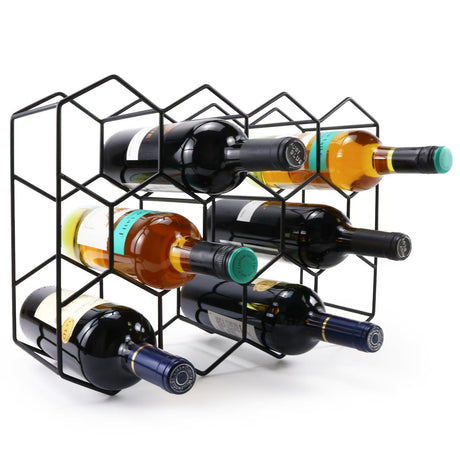 Luoieo 14 Bottles Black Wine Rack Countertop,Geometric Stainless Steel Wine Bottle Holder,3Tier Wine Racks for Cabinet,Pantry,Bar,Table,No Assembly Required Luoieo